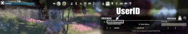 在社交菜单中查找上古卷轴OL用户 ID