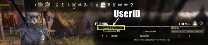 find userid in social menu of ESO
